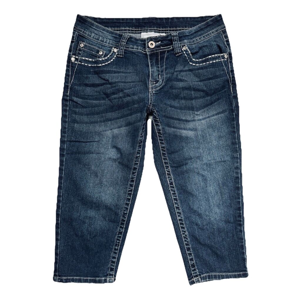 Cg Cg Skimmer Jeans 6 (30x17.5) Blue Embellished Embroidered Stretch Womens
